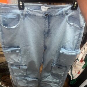 Fashion Nova Light Blue Cargo Jeans